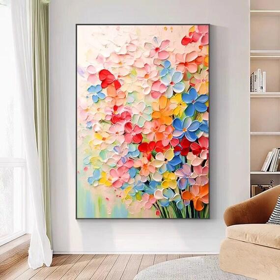 Colorful Flowers <b>Painting Reception</b> Room Wall Decor <b>Bright Color</b> ...